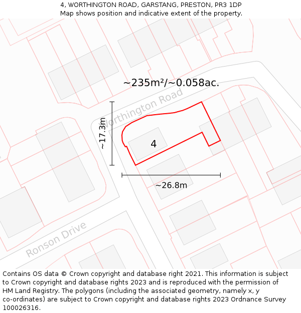 4, WORTHINGTON ROAD, GARSTANG, PRESTON, PR3 1DP: Plot and title map
