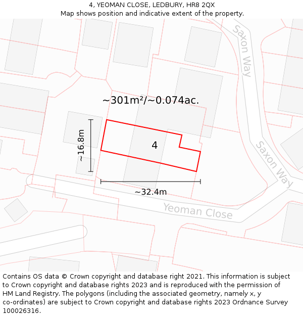 4, YEOMAN CLOSE, LEDBURY, HR8 2QX: Plot and title map
