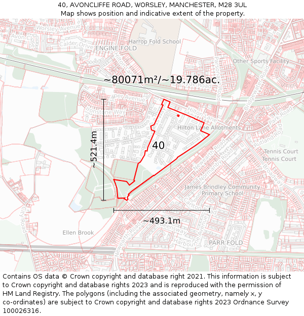 40, AVONCLIFFE ROAD, WORSLEY, MANCHESTER, M28 3UL: Plot and title map