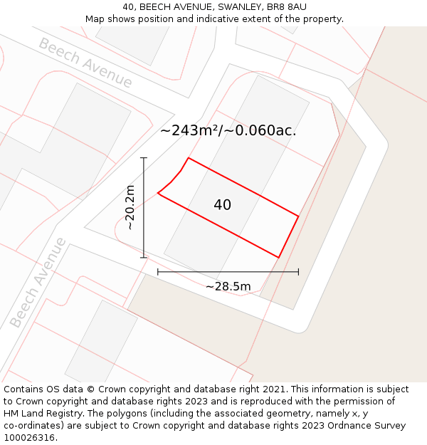 40, BEECH AVENUE, SWANLEY, BR8 8AU: Plot and title map