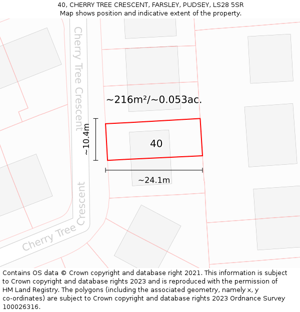 40, CHERRY TREE CRESCENT, FARSLEY, PUDSEY, LS28 5SR: Plot and title map
