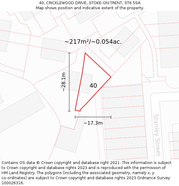 40, CRICKLEWOOD DRIVE, STOKE-ON-TRENT, ST6 5SA: Plot and title map