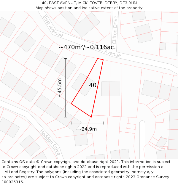 40, EAST AVENUE, MICKLEOVER, DERBY, DE3 9HN: Plot and title map