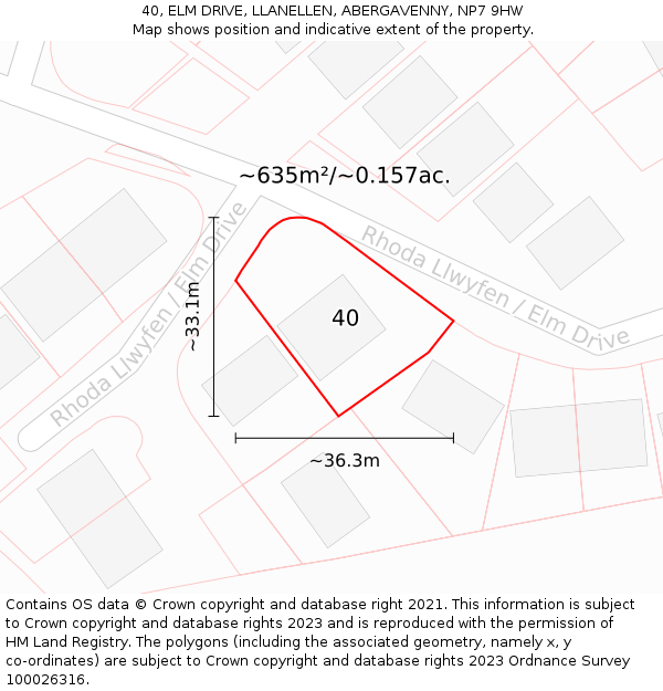 40, ELM DRIVE, LLANELLEN, ABERGAVENNY, NP7 9HW: Plot and title map
