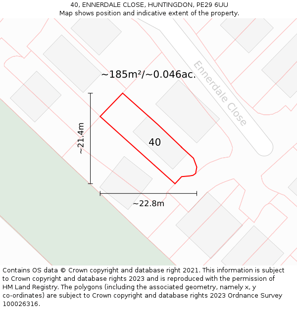 40, ENNERDALE CLOSE, HUNTINGDON, PE29 6UU: Plot and title map