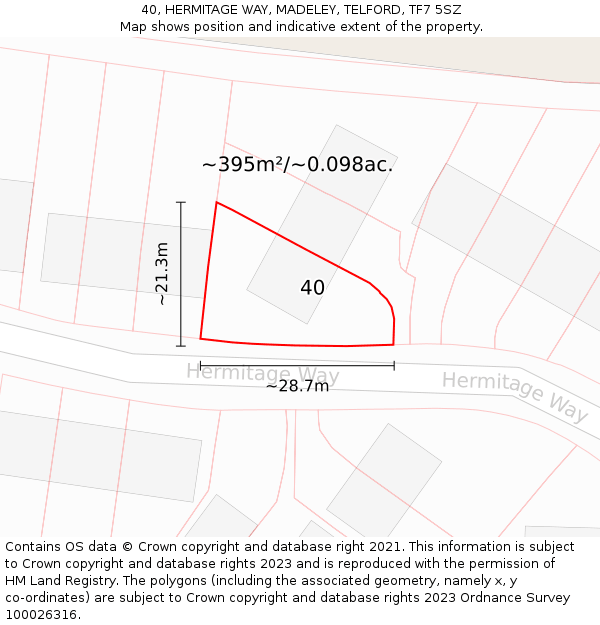 40, HERMITAGE WAY, MADELEY, TELFORD, TF7 5SZ: Plot and title map