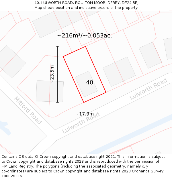 40, LULWORTH ROAD, BOULTON MOOR, DERBY, DE24 5BJ: Plot and title map