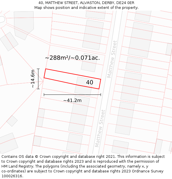 40, MATTHEW STREET, ALVASTON, DERBY, DE24 0ER: Plot and title map