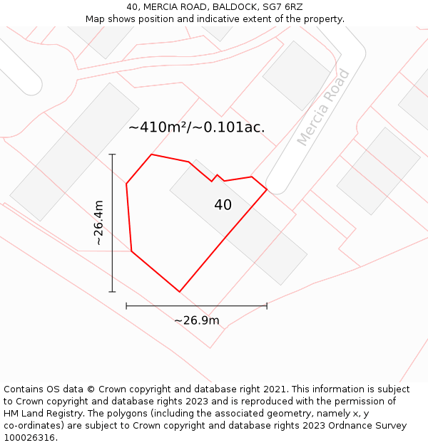 40, MERCIA ROAD, BALDOCK, SG7 6RZ: Plot and title map