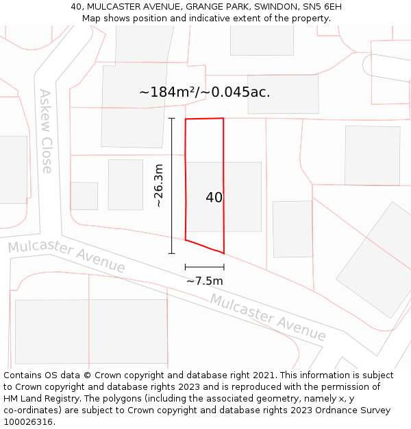 40, MULCASTER AVENUE, GRANGE PARK, SWINDON, SN5 6EH: Plot and title map