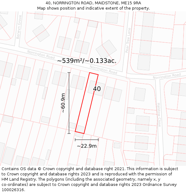 40, NORRINGTON ROAD, MAIDSTONE, ME15 9RA: Plot and title map