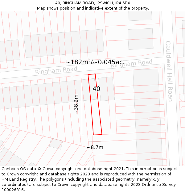 40, RINGHAM ROAD, IPSWICH, IP4 5BX: Plot and title map