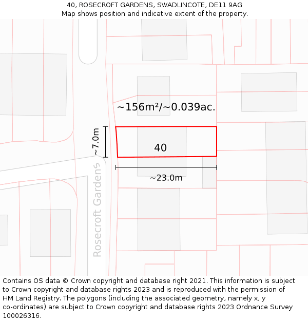 40, ROSECROFT GARDENS, SWADLINCOTE, DE11 9AG: Plot and title map