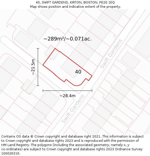 40, SWIFT GARDENS, KIRTON, BOSTON, PE20 1EQ: Plot and title map