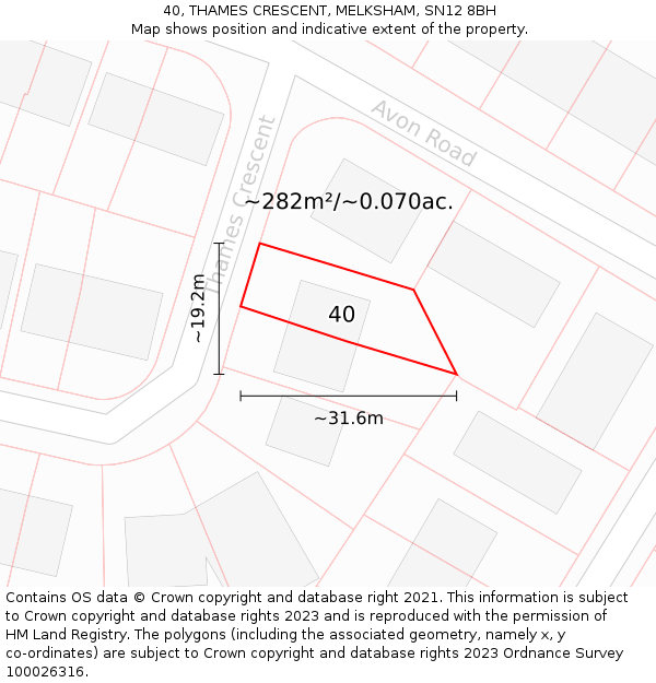 40, THAMES CRESCENT, MELKSHAM, SN12 8BH: Plot and title map