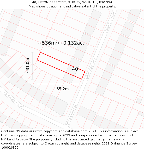 40, UFTON CRESCENT, SHIRLEY, SOLIHULL, B90 3SA: Plot and title map