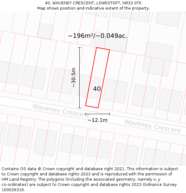 40, WAVENEY CRESCENT, LOWESTOFT, NR33 0TX: Plot and title map