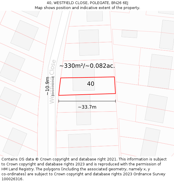 40, WESTFIELD CLOSE, POLEGATE, BN26 6EJ: Plot and title map