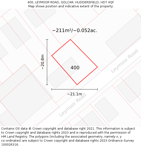 400, LEYMOOR ROAD, GOLCAR, HUDDERSFIELD, HD7 4QF: Plot and title map