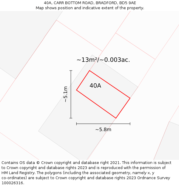 40A, CARR BOTTOM ROAD, BRADFORD, BD5 9AE: Plot and title map