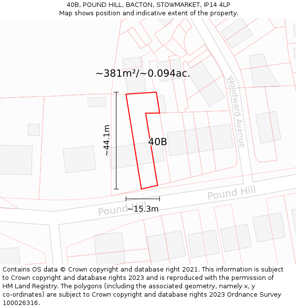 40B, POUND HILL, BACTON, STOWMARKET, IP14 4LP: Plot and title map