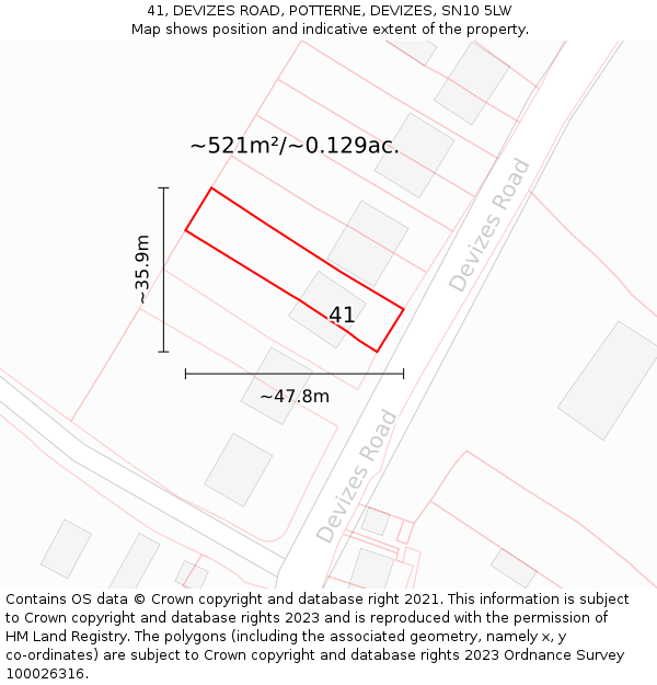 41, DEVIZES ROAD, POTTERNE, DEVIZES, SN10 5LW: Plot and title map