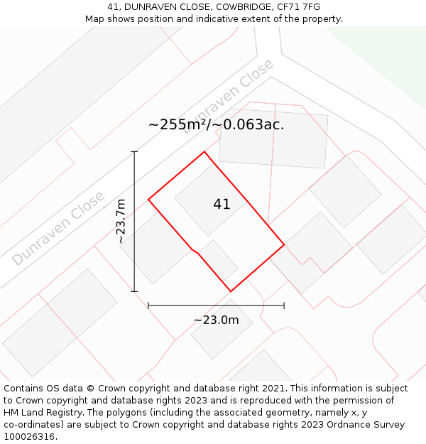41, DUNRAVEN CLOSE, COWBRIDGE, CF71 7FG: Plot and title map