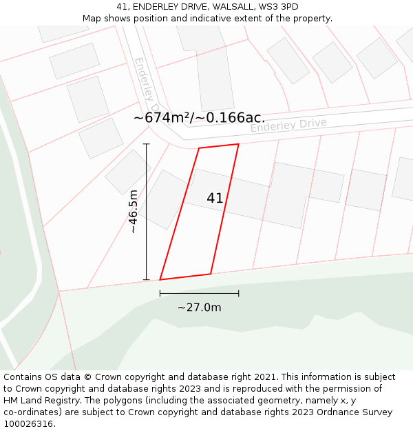 41, ENDERLEY DRIVE, WALSALL, WS3 3PD: Plot and title map
