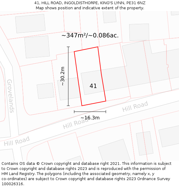 41, HILL ROAD, INGOLDISTHORPE, KING'S LYNN, PE31 6NZ: Plot and title map