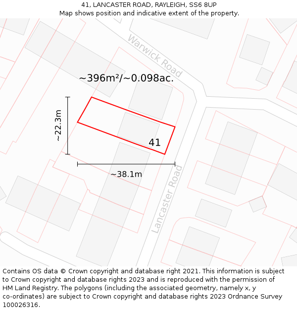 41, LANCASTER ROAD, RAYLEIGH, SS6 8UP: Plot and title map