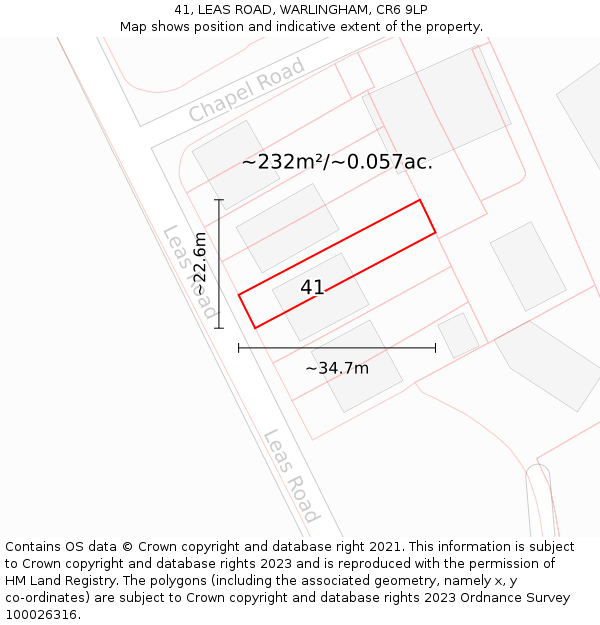 41, LEAS ROAD, WARLINGHAM, CR6 9LP: Plot and title map