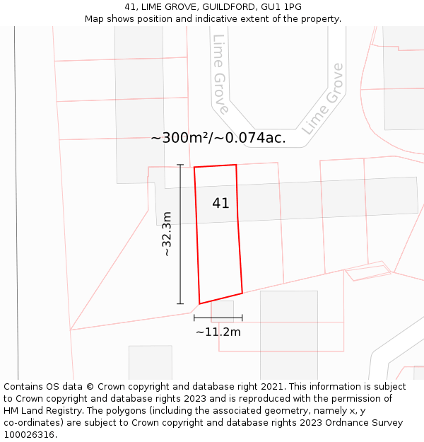 41, LIME GROVE, GUILDFORD, GU1 1PG: Plot and title map
