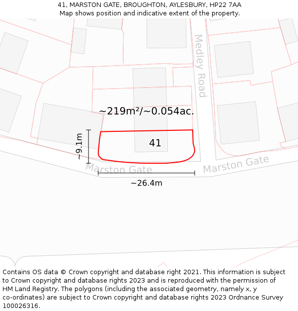 41, MARSTON GATE, BROUGHTON, AYLESBURY, HP22 7AA: Plot and title map