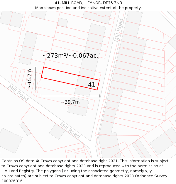 41, MILL ROAD, HEANOR, DE75 7NB: Plot and title map