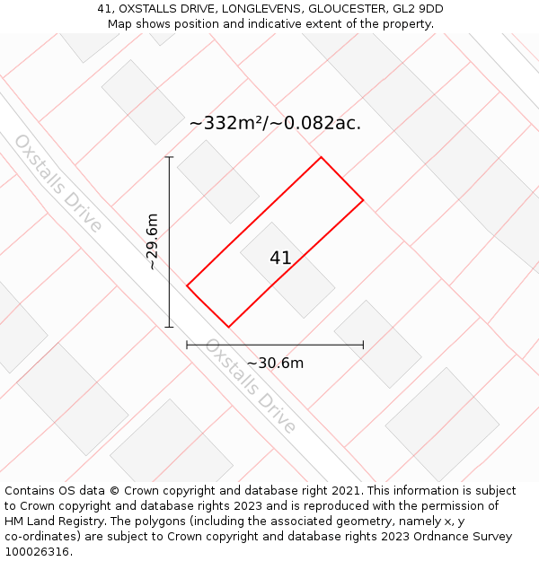 41, OXSTALLS DRIVE, LONGLEVENS, GLOUCESTER, GL2 9DD: Plot and title map