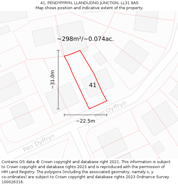 41, PENDYFFRYN, LLANDUDNO JUNCTION, LL31 9AS: Plot and title map