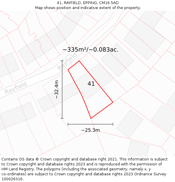 41, RAYFIELD, EPPING, CM16 5AD: Plot and title map