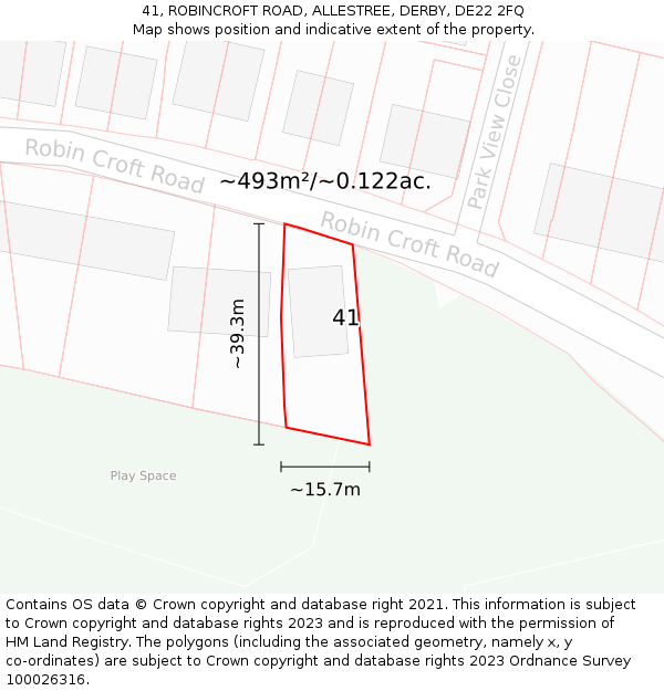 41, ROBINCROFT ROAD, ALLESTREE, DERBY, DE22 2FQ: Plot and title map