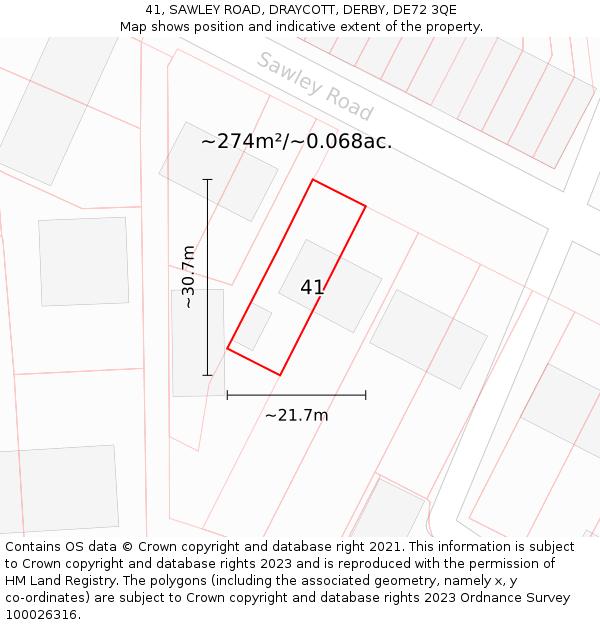 41, SAWLEY ROAD, DRAYCOTT, DERBY, DE72 3QE: Plot and title map