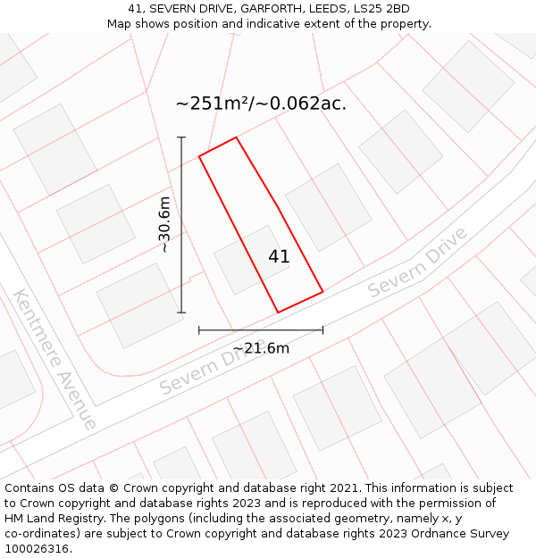 41, SEVERN DRIVE, GARFORTH, LEEDS, LS25 2BD: Plot and title map
