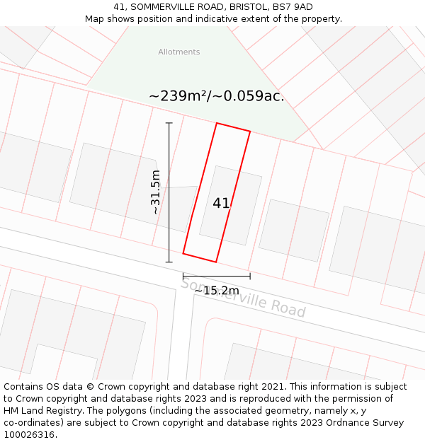41, SOMMERVILLE ROAD, BRISTOL, BS7 9AD: Plot and title map