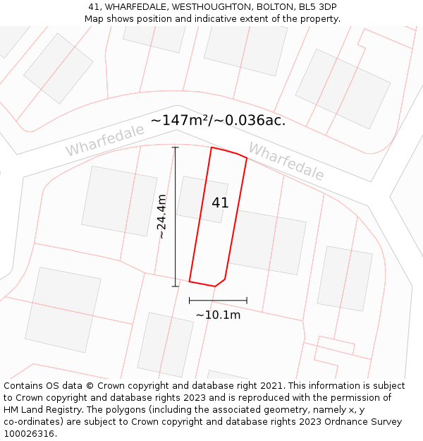 41, WHARFEDALE, WESTHOUGHTON, BOLTON, BL5 3DP: Plot and title map