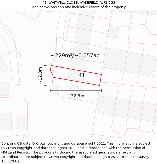 41, WHITWELL CLOSE, WAKEFIELD, WF2 0GS: Plot and title map