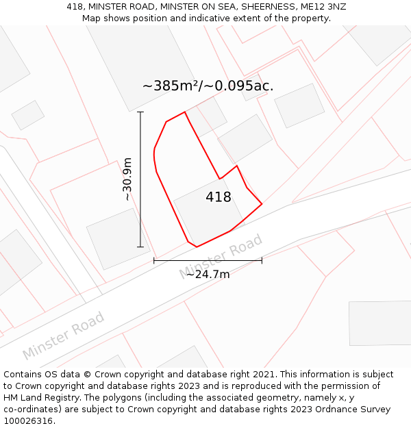 418, MINSTER ROAD, MINSTER ON SEA, SHEERNESS, ME12 3NZ: Plot and title map