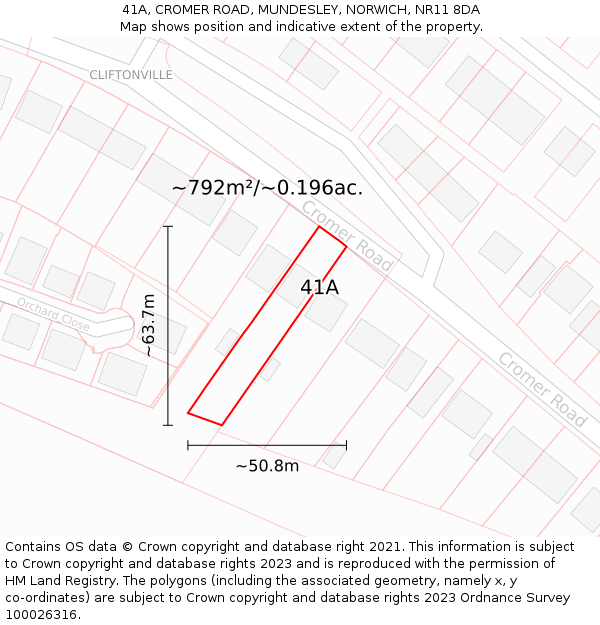41A, CROMER ROAD, MUNDESLEY, NORWICH, NR11 8DA: Plot and title map