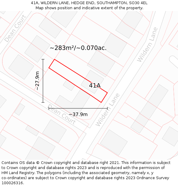 41A, WILDERN LANE, HEDGE END, SOUTHAMPTON, SO30 4EL: Plot and title map