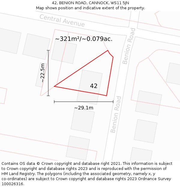 42, BENION ROAD, CANNOCK, WS11 5JN: Plot and title map