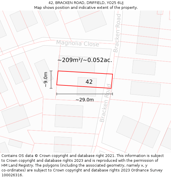 42, BRACKEN ROAD, DRIFFIELD, YO25 6UJ: Plot and title map