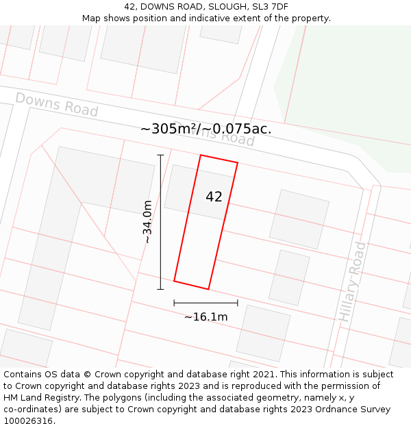 42, DOWNS ROAD, SLOUGH, SL3 7DF: Plot and title map