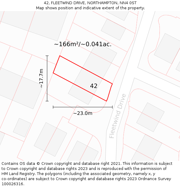 42, FLEETWIND DRIVE, NORTHAMPTON, NN4 0ST: Plot and title map